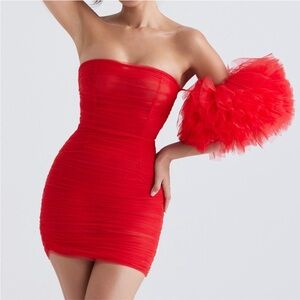 House of CB Noelle Scarlet Ruffle Sleeve Dress - christmas fit!